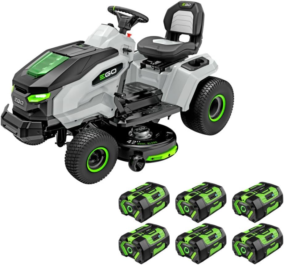 EGO POWER+ 42" Electric Riding Lawn Mower – Cordless Tractor with 6×56V Batteries & Charger