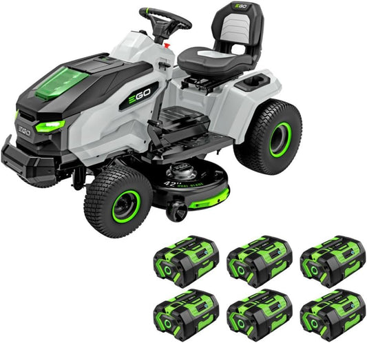 EGO POWER+ 42" Electric Riding Lawn Mower – Cordless Tractor with 6×56V Batteries & Charger