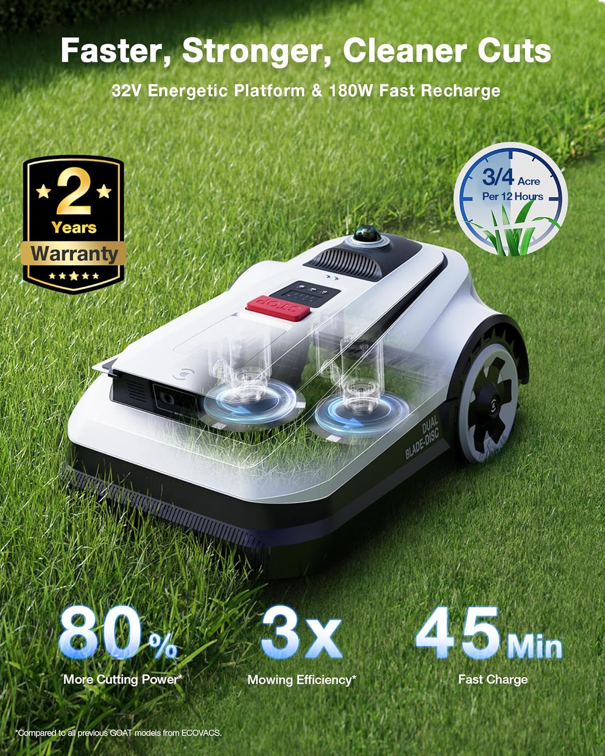ECOVACS Goat A3000 Robot Lawn Mower – Dual-LiDAR, 0.75 Acre, 13” Cutting, Smart Edge Mowing