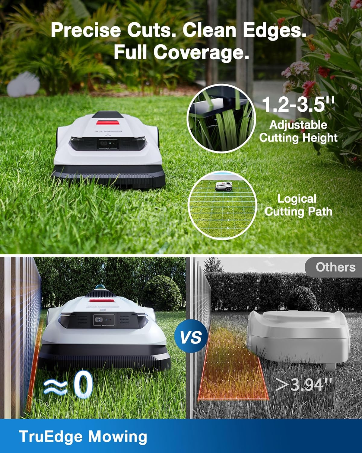 ECOVACS Goat A3000 Robot Lawn Mower – Dual-LiDAR, 0.75 Acre, 13” Cutting, Smart Edge Mowing