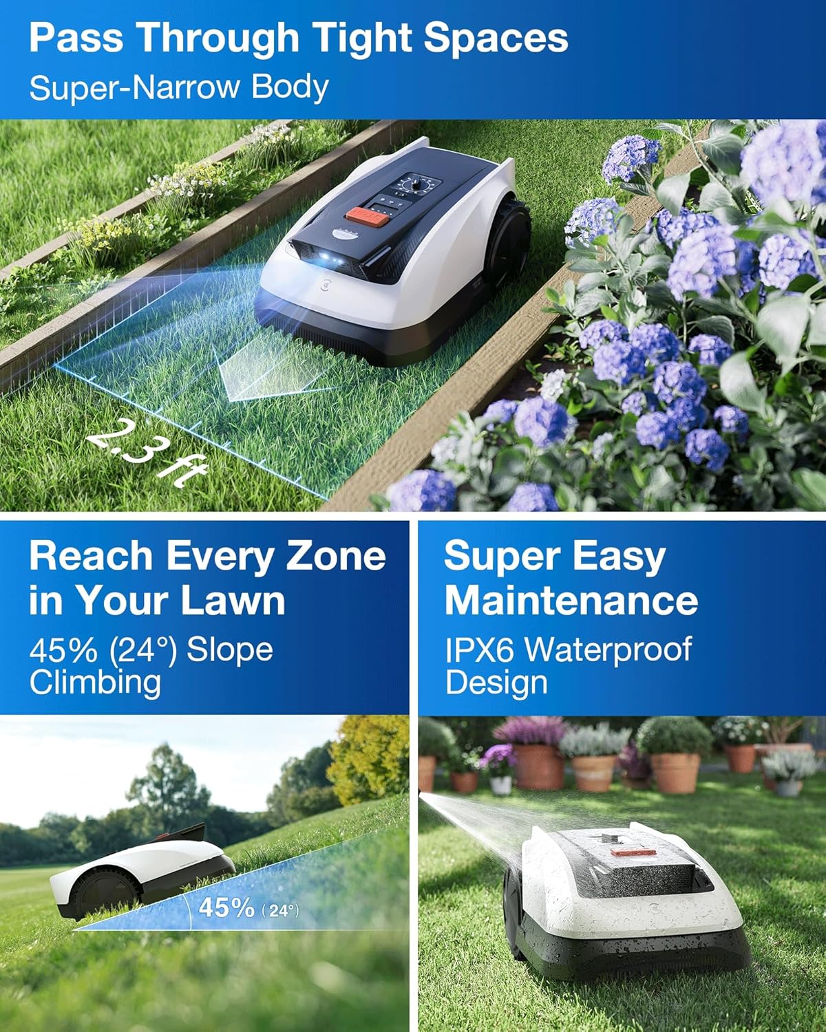 ECOVACS Goat O1000 RTK Robot Lawn Mower – Wire-Free, 0.25 Acre, 3D Obstacle Avoidance, App Control