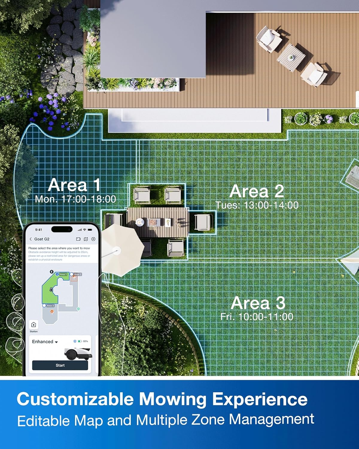ECOVACS Goat O1000 RTK Robot Lawn Mower – Wire-Free, 0.25 Acre, 3D Obstacle Avoidance, App Control